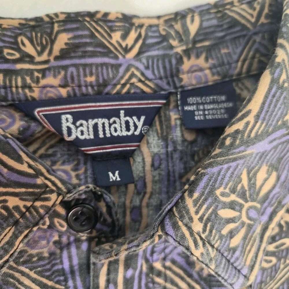 Barnaby 100% Cotton Geometric Short Sleeve Button-Up Shirt M Blue 90's Era
